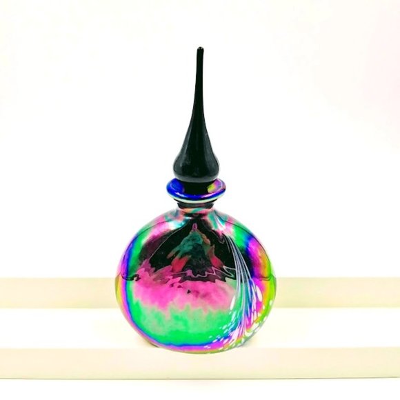 PERFUME BOTTLE/DECANTER* HANDBLOWN ART GLASS* IRIDESCENT COBAL BLUE*STUNNING* - Picture 1 of 10